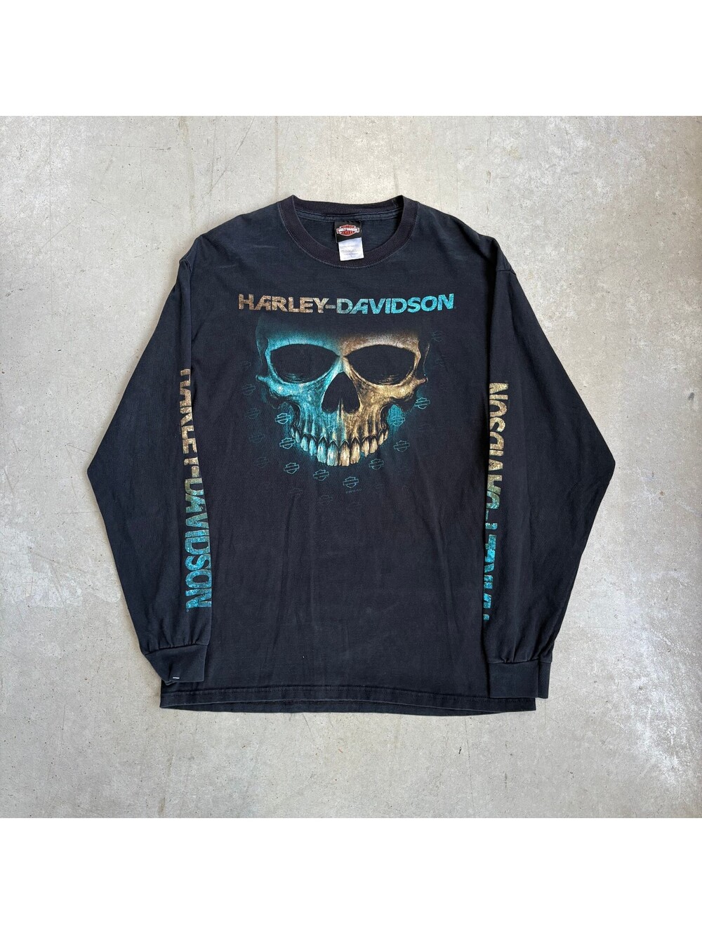 Vintage 2000s Harley Davidson Skull Graphic Longsleeve T-Shirt Large Black